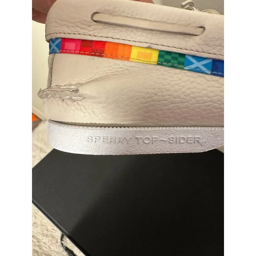 These are Sperry Authentic Original 2-Eye Pride boat shoes Rainbow Sz 11 NWOT